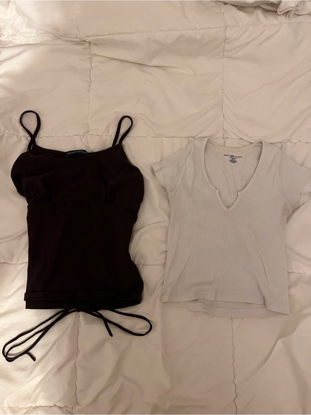 Bundle of Brandy Melville Black Lace-Up Cami & White Ribbed Tee Set
